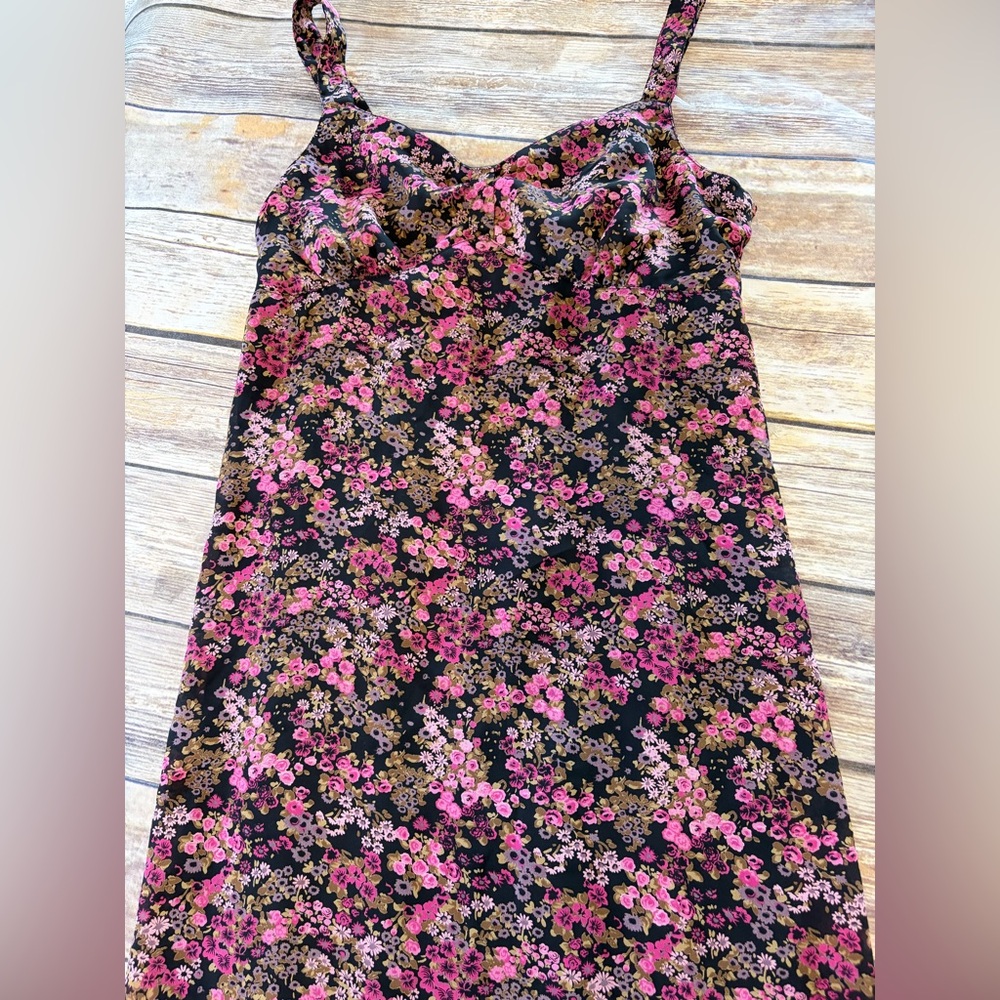 karin stevens Black Floral Midi Dress with Pink and Brown Flowers